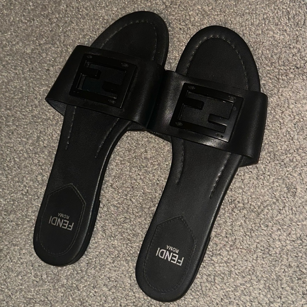 Fendi Black Slide Sandals for Women